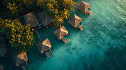 Thatched-Roof Villas Over Crystal-Clear Waters