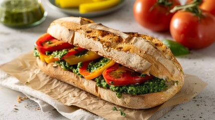 veggie sandwich with vegetables and pesto