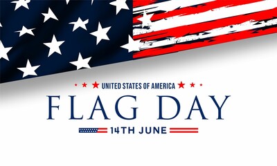 14th June - Flag Day in the United States of America.
 Vector banner design template with American flag background.