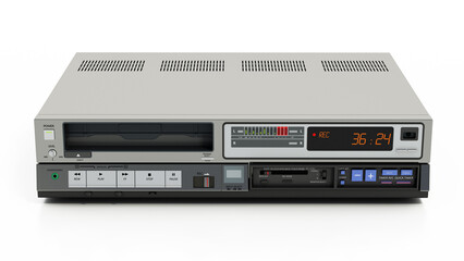 Obraz premium Vintage videocassette recorder or VCR isolated on white background. 3D illustration