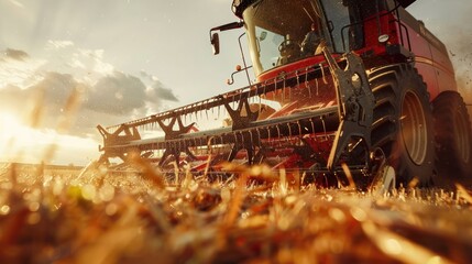 Combine harvester working on a farm