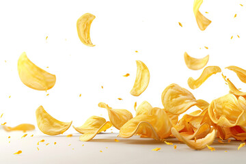 Falling natural potato chips isolated on white transparent background PNG - obrazy, fototapety, plakaty