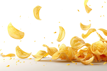 Falling natural potato chips isolated on white transparent background PNG