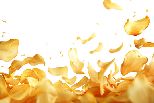 Falling natural potato chips isolated on white transparent background PNG