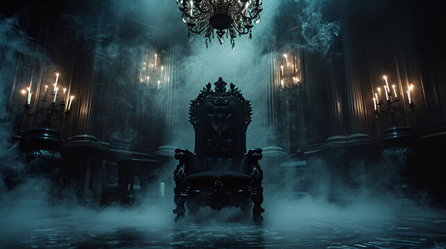 Royal throne. dark Gothic throne front view, generative ai