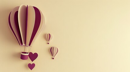 Hot air balloons in paper art style. 3d illustration. Paper art style.
