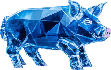 pig,blue crystal shape of pig,pig made of crystal isolated on white or transparent background,transparency 