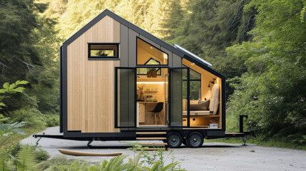 Experience life on the move with this sleek and compact tiny home on wheels.