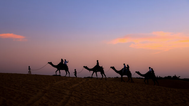 Camel safari at Sam sand dunes in Thar desert, Rajasthan