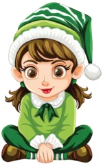 Poster Kids Cartoon elf in festive attire smiling joyfully.