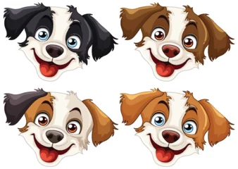 Fotobehang Kinderen Four playful cartoon dog faces expressing joy
