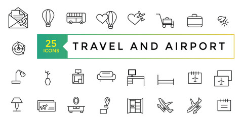 Travel and tourism icon set. Linear icon collection. vacations and holiday symbol vector illustration.