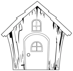  Black and white drawing of a small house. © GraphicsRF