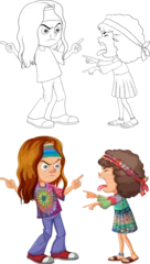 Fotobehang Kinderen Two animated children arguing, colorful vector illustration.