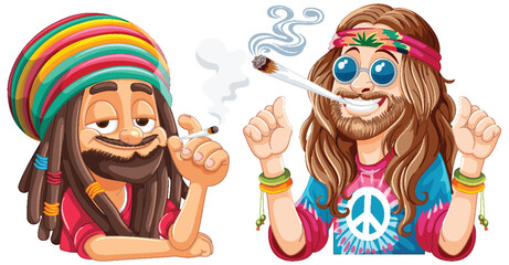 Two cartoon characters enjoying a smoke together.
