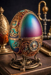 a stunningly colorful steampunk easter egg, minimalistic photo