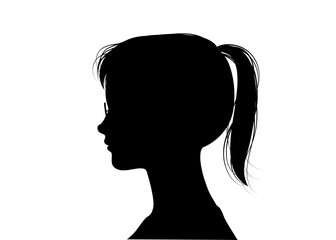 ポニーテールでメガネをかけた女性の横顔のシルエットのイラスト