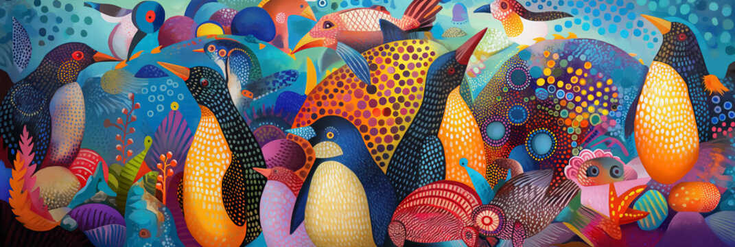 Kaleidoscopic birds in a fantastical scene.