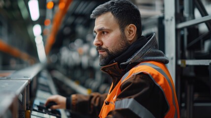 Engineers man programming machines to process recycled plastic materials efficiently on the control room background.