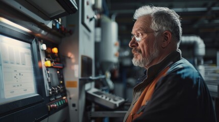 Engineers man programming machines to process recycled plastic materials efficiently on the control room background.