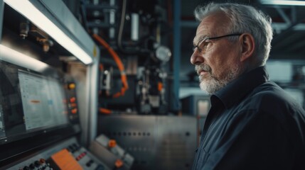 Engineers man programming machines to process recycled plastic materials efficiently on the control room background.