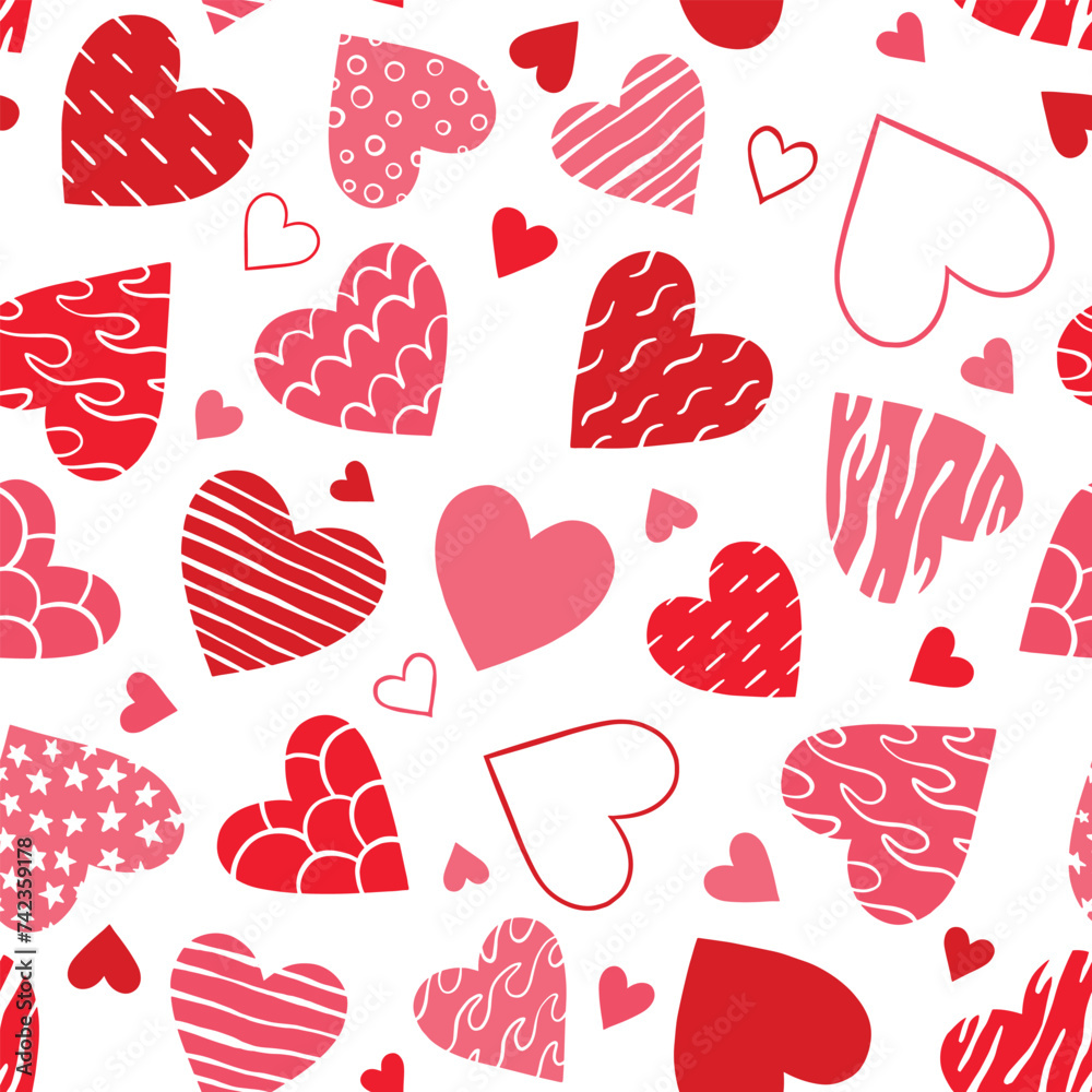 Sticker Hearts doodle seamless pattern. Vector repeat pattern illustration.