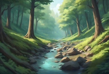 River In The Forest. AI generative