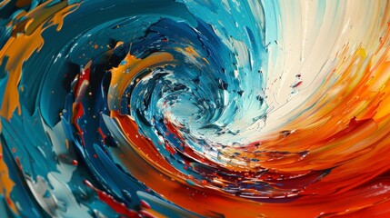 Dynamic 3D background depicting an abstract painting with thick, textured brush strokes that swirl and overlap in bright colors