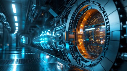 A threedimensional hologram of a bank vault opens up revealing the intricate layers of digital security systems that safeguard financial transactions.