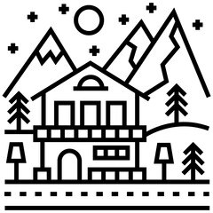 Ski resort hotel line icon vector 