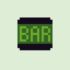 Bar signboard, pixel art 80s style icons set, isolated vector illustration. Design for logo, sticker, app. Game assets 8-bit sprite sheet.