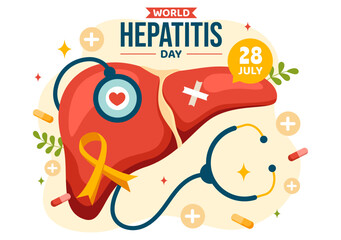World Hepatitis Day Vector Illustration on 28 July of Patient Diseased Liver, Cancer and Cirrhosis in Healthcare Flat Cartoon Background Design