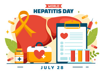 World Hepatitis Day Vector Illustration on 28 July of Patient Diseased Liver, Cancer and Cirrhosis in Healthcare Flat Cartoon Background Design