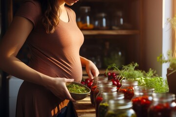 Pregnant woman selecting fresh herbs and spices to enhance the flavor of her meals while adhering to New Food Restrictions and FDA guidelines for safe and enjoyable culinary experiences during pregnan