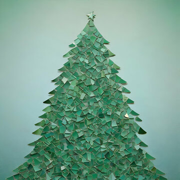 Christmas Tree Greeting Card made of small mosaic pieces in green colors