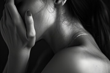 An emotional shot of a woman expressing vulnerability and authenticity capturing the beauty in embracing one's true self. 