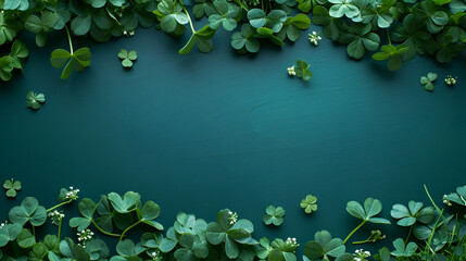 Saint Patricks Day border with shamrock on green background, generative ai