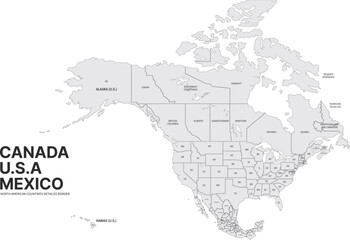 USA, Canada, Mexico border map.
North America countries vector map. - obrazy, fototapety, plakaty