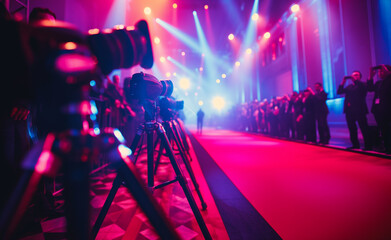 Fototapeta na wymiar Glamorous Premiere: Celebrities on the Red Carpet with Paparazzi