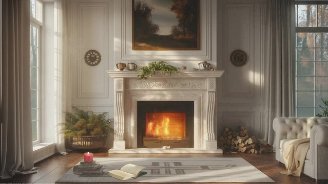fire place in the house. seamless looping time-lapse animation video background