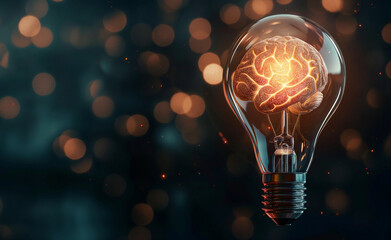 Illuminated Mind: Light Bulb with Human Brain