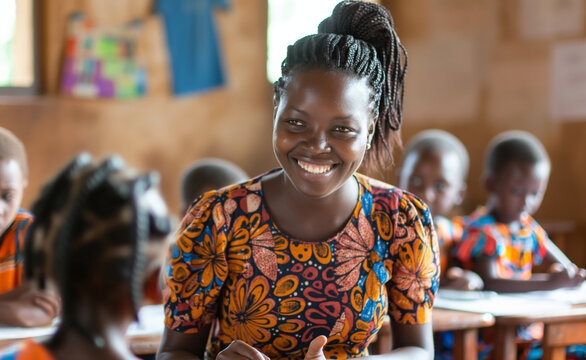 African Teacher Inspires Students in Classroom 