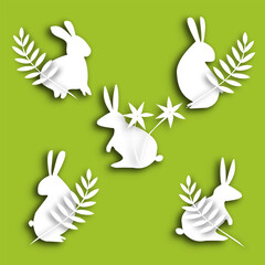 rabbits with plants with drop shadow