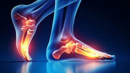 Ankle Pain, Human Ankle X-ray illustration Anatomy, Highlight Bones and Potential injuries