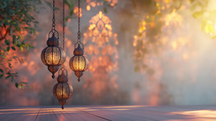 Ramadan Lantern decoration background 3d rendering  - obrazy, fototapety, plakaty