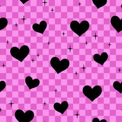 Seamless pattern with hearts. Vector background. Black and pink. Fabric, textile print.