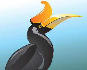 Hornbill logo rhinoceros hornbill bird cartoon vector easy to draw.