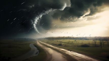 Fototapeta premium View of a large tornado, artistic landscape of natural disasters