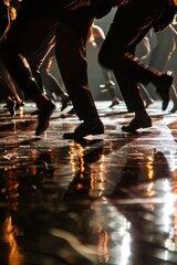 A group of tap dancers creating a symphony of sounds with their intricate footwork