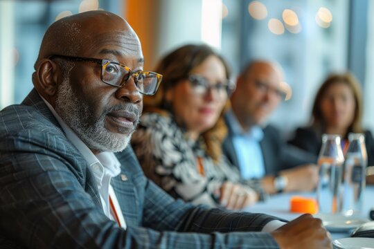 Roundtable discussion among industry experts focusing on emerging market trends and opportunities, on Conference Room, Generative AI